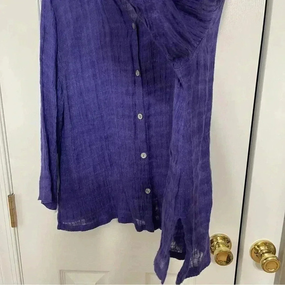 Beautiful Chico’s Sheer Purple Blouse Button Down Three-Quarter Length Sleeves - Picture 9 of 13